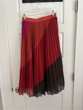 WD.NY Colorblock Pleated Midi Skirt in Red, Pink & Black